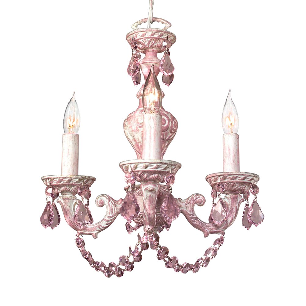 Classic Lighting 8335 PINK PNK Gabrielle Color Mini Chandelier in Pink over Antique White with Crystalique-Plus Pink